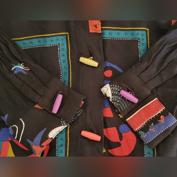 Vintage Nino Wong Abstract Black Shirt Sz M Made in USA 80's Vibes Unique Retro - Picture 9 of 14